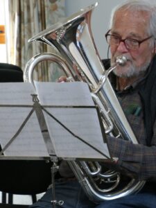 Image of a former Band member playing the euphonium, one of the instruments available to learn in the Winslow Concert Band's bursary scheme 2019.
