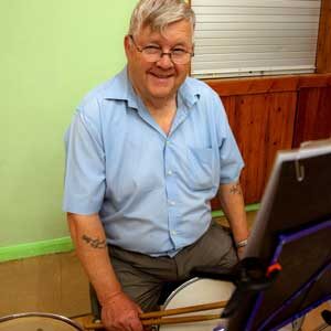 Peter Mealing, drummer in Winslow Concert Band