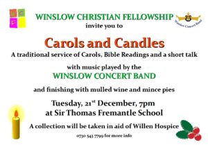 Advertisement for Winslow Christian Fellowship carol service 2021